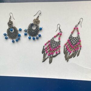 Elegant Beaded Earrings Set - Blue and Pink